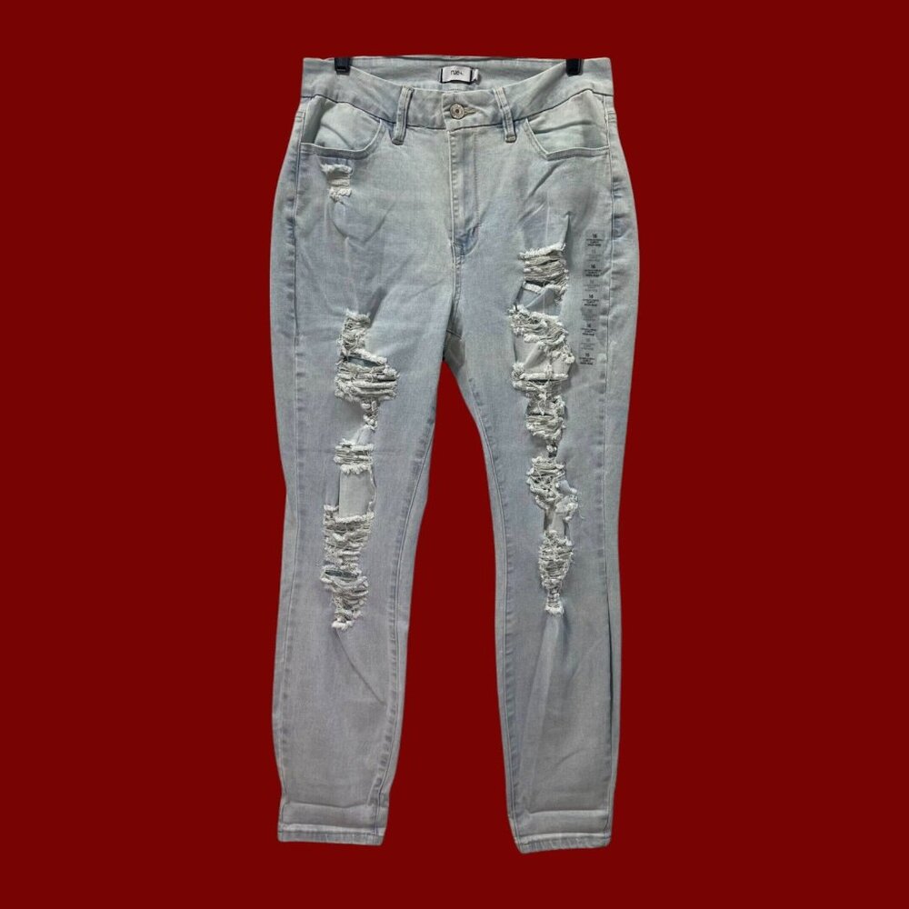 Rue + - Women's Ultimate Stretch Curvy High-Rise Jeans Distressed -Light Blue-16